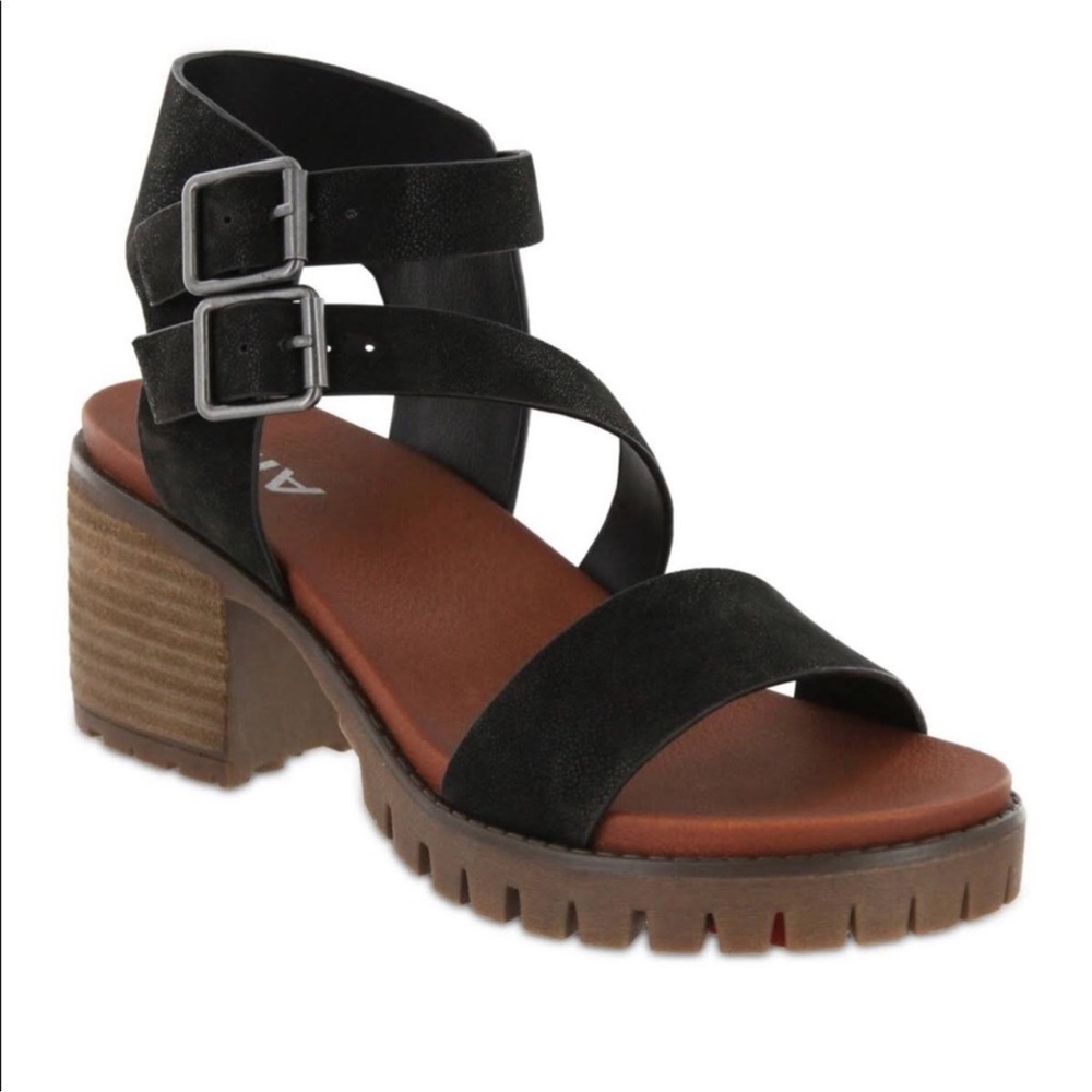 MIA Black Suede Strappy Block Heel Sandals